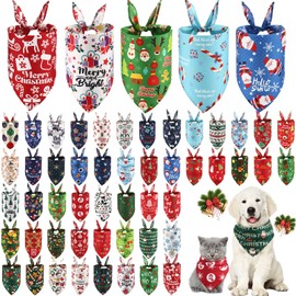 Abbylike 50 Pcs Winter Dog Bandanas Bulk Christmas Pet Scarfs Triangle Bibs Adjustable Washable Puppy Kerchief Seasonal Pet Costume Accessories Grooming Supplies for Small Medium Large Dogs Cats