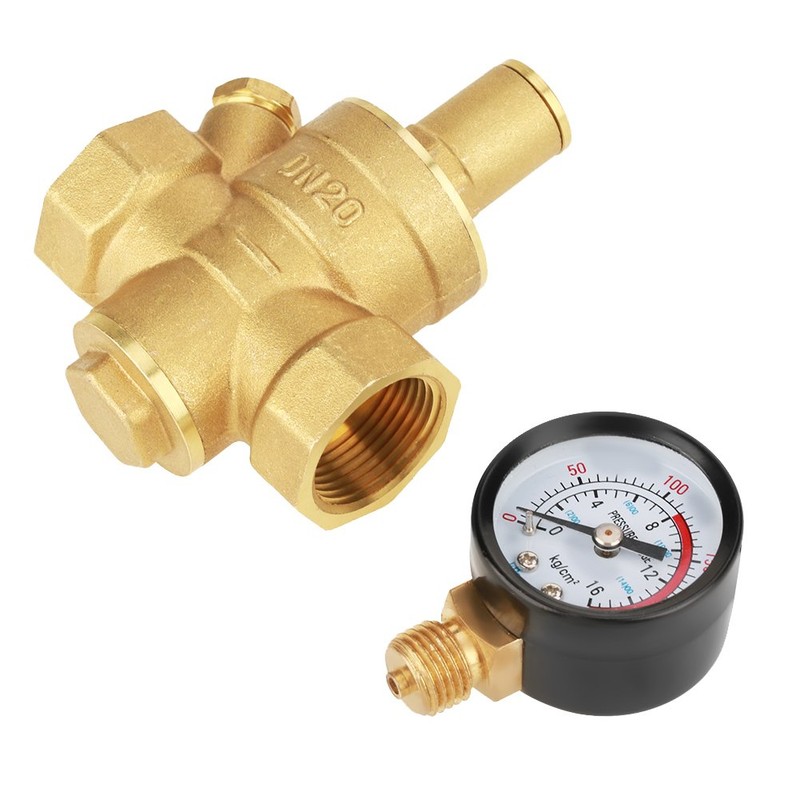 DN20 Brass Adjustable Water Pressure Reducing Valve with Pressure Gauge