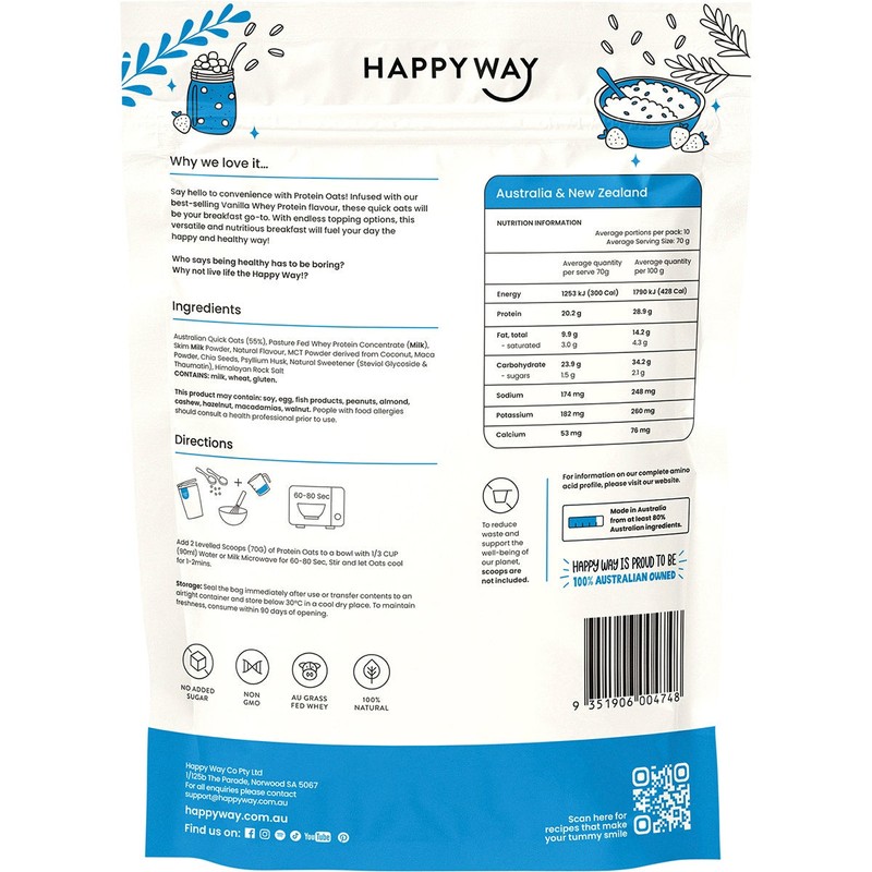 Happy Way Whey Protein Quick Oats Vanilla 700g
