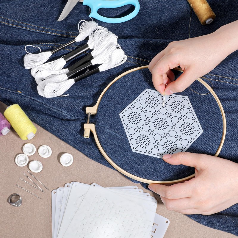 24 Pcs Sashiko Stencil Kit, 8Pcs 4.7 x 4.7 Inch