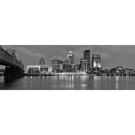 PHOTOSBYJON CANVAS Louisville Skyline Dusk 16 inches x 46 inches B&W Black and White City Downtown Photographic Panorama Print Photo Picture