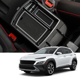 Coleya 2018-2021 2022 2023 Kona Center Console Organizer for Hyundai Kona, Durable ABS Plastic&Anti-slip Rubber 2022 Kona Console Armrest Tray Insert 2023 Kona Accessories (White Mats)