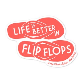 Die Cut Sticker Long Beach Island, New Jersey, Life is Better in Flip Flops, Simply Said, Coral, Contour Vinyl Sticker 1 to 3 inches (Waterproof Decal for Cars, Water Bottles, Laptops, Coolers), Small