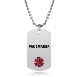 TGLS Medical Alert Pacemaker Necklaces for Mens Women Emergency First Aid Health Alert Engraved Dog Tag ID Pendant Necklace Stainless Steel Jewelry