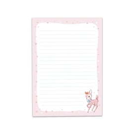 Writing Paper Set Letter Pad with Envelope for Girls Children Motif Unicorn Bambi Deer Letter Paper Pad Lined (A5 Pad with 25 Sheets + 15 Envelopes)