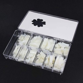 FingerAngel 500pcs Nail Tips Long Shape Natural Color Nail Art Tips 10 Size with Clear Plastic Box (D)