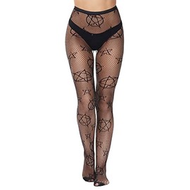 Abberrki Womens Fishnet Snake Tights Patterned Pantyhose High Waist Stockings (Pentagram)