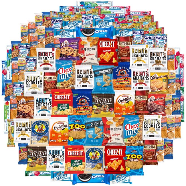 Cookies Chips & Candy Snacks Assortment Bulk Sampler by Variety Fun (Care Package 100 Count)