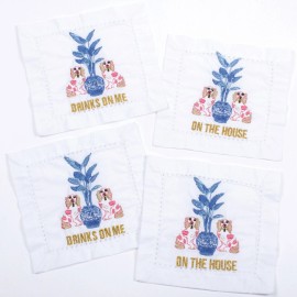 White NEW! Blue & White Cocktail Napkins: Staffordshire Dog Set of 4 from 8 Oak Lane