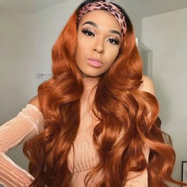 Wear and Go Body Wave Headband Wig Synthetic Wavy Wig for Black Women Glueless Wig with Headband Attached Heat Friendly 22 inch:_430HL350