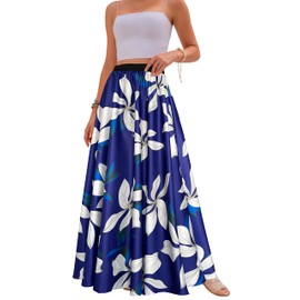 Sinono - Falda larga de gasa a rayas para mujer, falda de cintura alta (XXXL, azul real)
