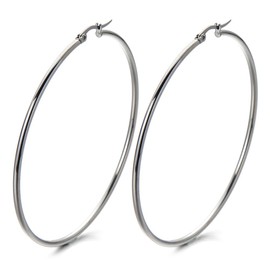 Large Huggie Hoop Earrings Hinged Circle Plain, for Women Silver Color Stainless Steel(CA)