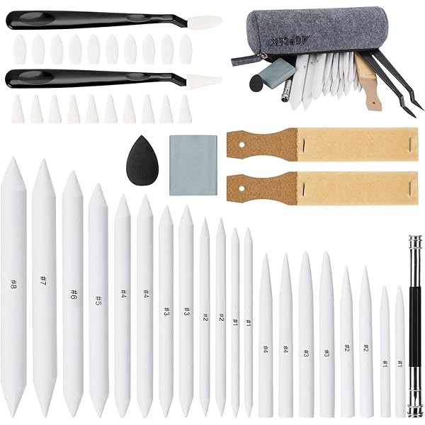 AGPTEK 48 PCS Sketch Drawing Tools, 20 Blending Stumps Set