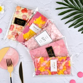 Fimary 100 Pcs Knafeh Pistachio Chocolate Bar Wrappers with 100 Pcs Thank You stickers - 4 x 8.3 inch Candy Bar Packaging- Self Adhesive Small Plastic Wax Melt Snap Bar Bags