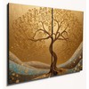 The Plum Penguin Golden Tree MDF Wall Art, 2 Piece