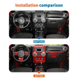 JeCar 10pcs Full Red Interior Trim Kit Fit for Jeep Wrangler JK 2011-2017