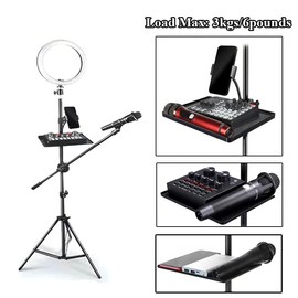 Coret Universal Microphone Holder Plastic Tray for Mic Stand, with Phone Holder, Mic Karaoke Stand Holder Tray, Clamp on shelf Tray for Most Mic Stand Music Sheet,for Stage, Live Streaming Recording