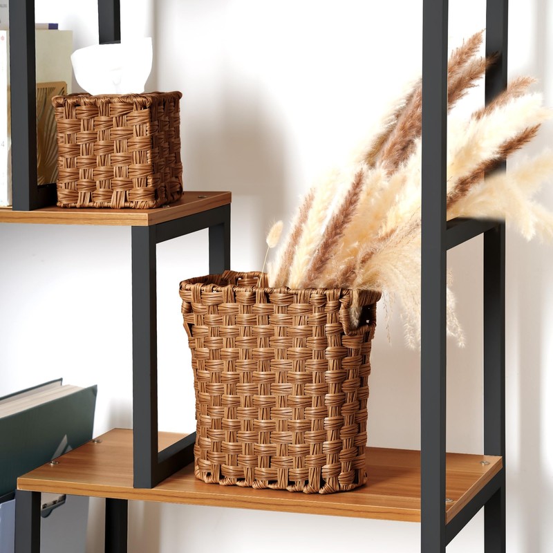 Wicker Waste Basket, Wicker Trash Can with Built-in Handles, Multifunctional