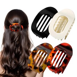 Flat Hair Clips 4 PCS, Large Flat Hair Claw Clips Women for Thick Hair, Curved Design Strong Hold Hair Barrettes for Women Girls Thin Thick Hair