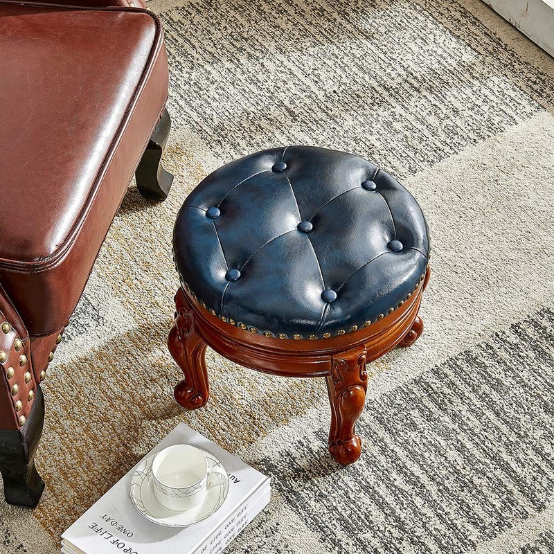 ZIRKOOON Solid Wood Foot Stool Round Ottoman Mid-Century Footrest Sofa