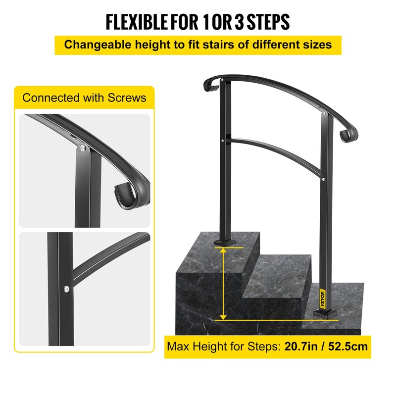 Happybuy 4-Step Handrail Fits 1 or 4 Steps Matte Black