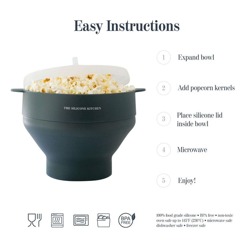 The Silicone Kitchen Silicone Microwave Popcorn Maker Collapsible Bowl, Non-Toxic,