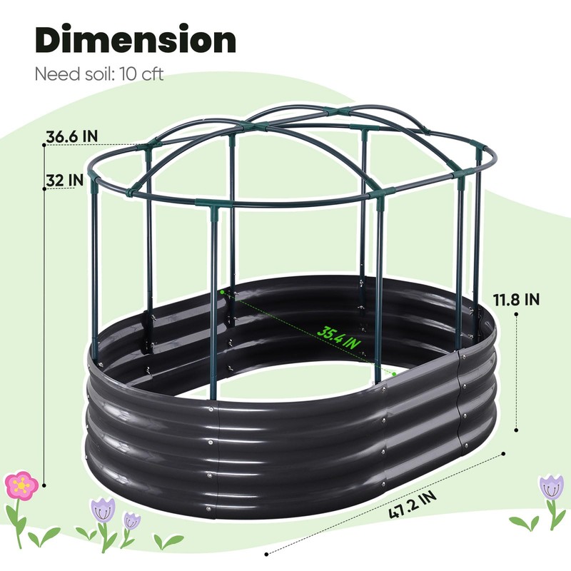 KING BIRD Raised Garden Bed with Cover Galvanized Oval Planter
