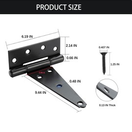 HOME MASTER HARDWARE 10 Inch Heavy Duty Gate Hinges for Wooden Fences, Shed Doors, Outdoor Barns - Black, 4 Pack with Screws