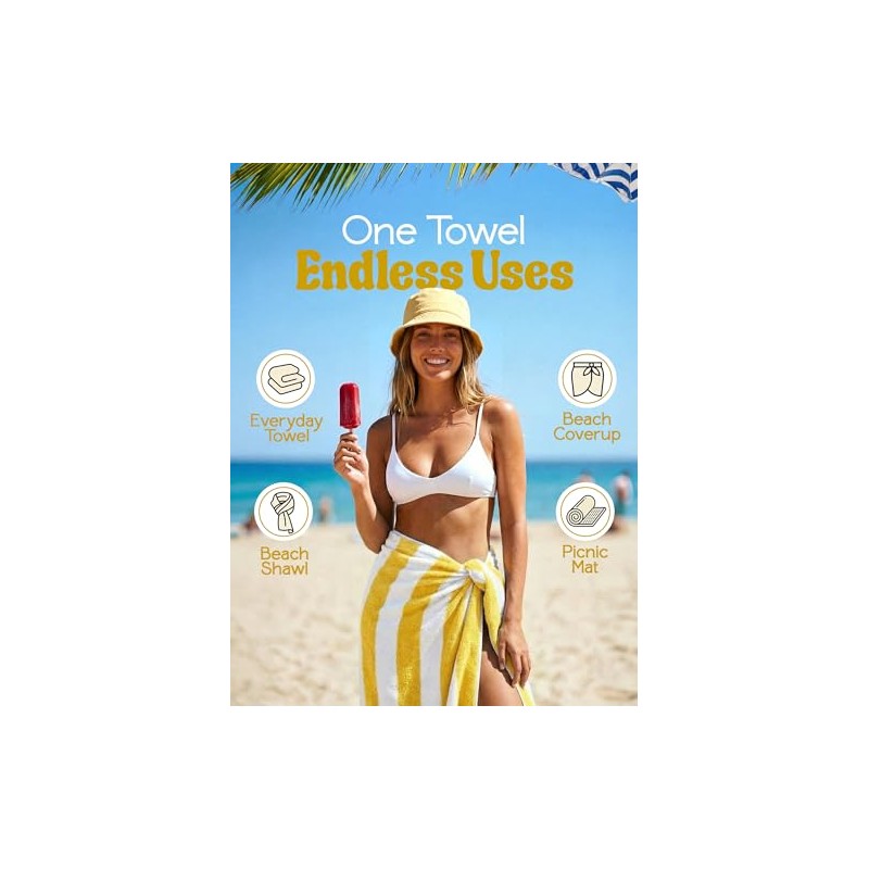 Oversized Cabana Beach Towels Set of 4 - Soft Cotton,