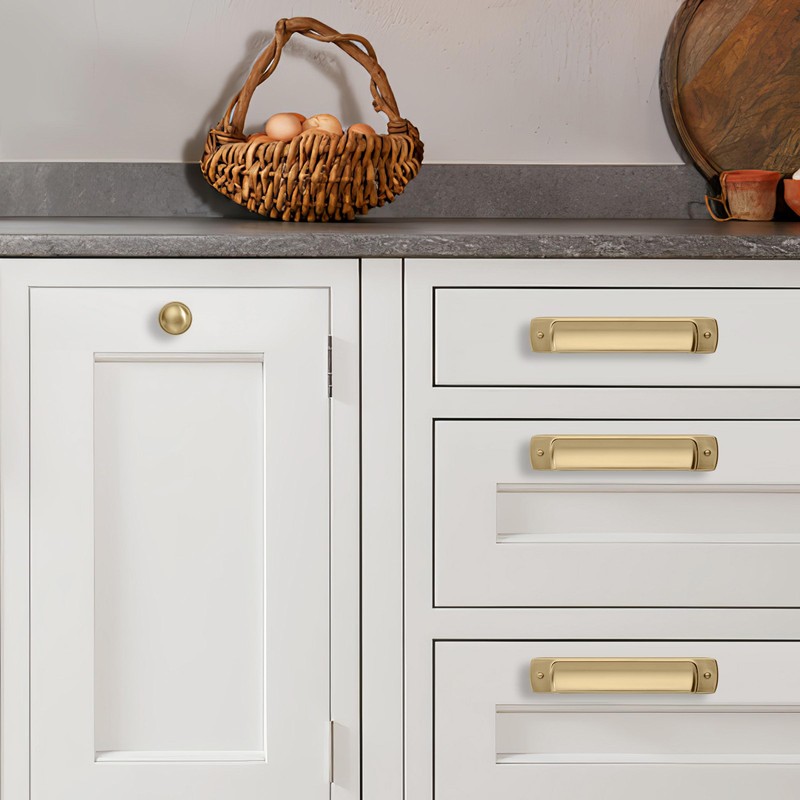 khtumeware 2 Pack 3-3/4" Drawer Pulls Brushed Brass Cabinet Cup