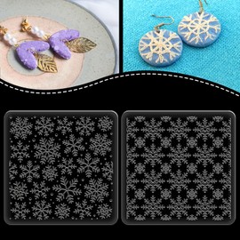 beinkmake 2pcs Snowflakes Clay Texture Sheets Acrylic Clay Texture Mat 3.94 Inch Modeling Pad for DIY Crafts Earrings Jewelry Making 3.94inch