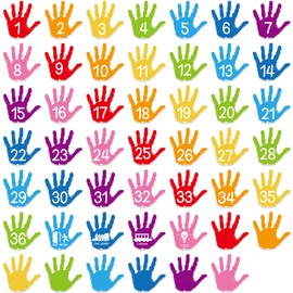 48Pcs Floor Stickers for Classroom Decorations Colorful Handprint Number Line Up Spots Stickers with Numbers 1-36 Palm Shaped Decals Sitting Dots for Teachers Students Kindergarten Preschool Supplies