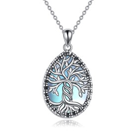 YAFEINI Tree of Life Necklace 925 Sterling Silver Moonstone Celtic Knot Pentagram Pendant Necklace for Women Jewellery, Sterling Silver, Oxidised