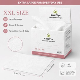 Disposable Face Towels, Ultra Soft Facial Wipes for Women & Babies, Makeup Remover Wipes for Sensitive Skin, 100% Pure Cotton Face Cloths, Extra Large (25 × 30 cm, 60 Ct / 1 Pack)