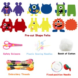 WATINC 6 Monster Sewing Kit Sewing Kits for Children Jungle Animal Felt Sewing Kit Wild Animal Beginners Sewing Pack Creative Indoor Activity of Students DIY Art Craft Gift for Boys Girls