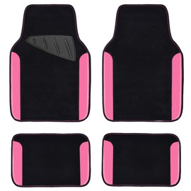 CAR PASS Rainbow Waterproof Universal Fit Faux Leather Car Carpet- Anti-Slip Nibbed Backing Floor Mats for SUV, Vans,Sedans,Trucks, Automotive Set of 4 for Women&Cute Girly (Black with Pink)