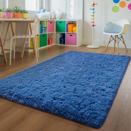 Andecor Soft Fluffy Bedroom Rugs, 6 x 9 Feet Indoor Shaggy Plush Area Rug for Boys Girls Kids Baby College Dorm Living Room Home Decor Floor Carpet, Light Navy