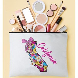 PinPop56 Floral Coquette State California Makeup Bag - Retro Floral State Travel Zippered Makeup Bag Gift For Women - Friends - California Lovers On Birthday - Mothers Day - Holiday