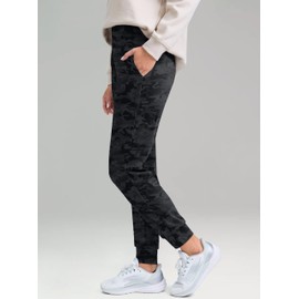 G Gradual Women's Fleece Lined Joggers High Waisted Water Resistant Thermal Hiking Pants Cold Weather Sweatpants with Pockets(Gey Camo,S)