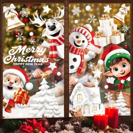 WIURGOHA 155 pcs Christmas Window Stickers, 9 Sheet Xmas Window Cling Decorations Snowflake Santa Reindeer Snowman Cling Decals for Xmas Holiday Indoor Windows Decorations Decals