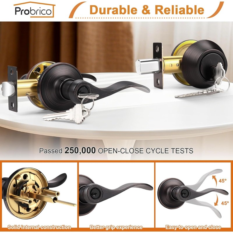 Probrico Door Lock Set with Deadbolt Oil Rubbed Bronze, Keyed