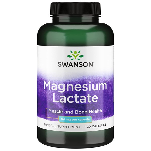 Swanson Magnesium Lactate - Mineral Supplement Promoting Muscle and Bone Health Support - Lactose-Free Lactate Mineral Form for Gentle Absorption - (120 Capsules, 84mg Each) 4 Pack