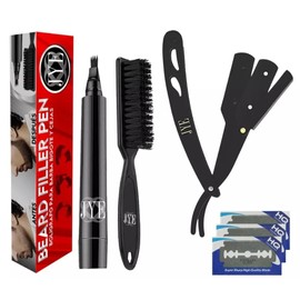 Boligrafo para rellenar barba + Porta Navaja Barber. Bolígrafo tinta negra a prueba de agua y de larga duración, incluye cepillo. Fácil de aplicar. Kit que incluye Porta Navaja para acabado perfecto