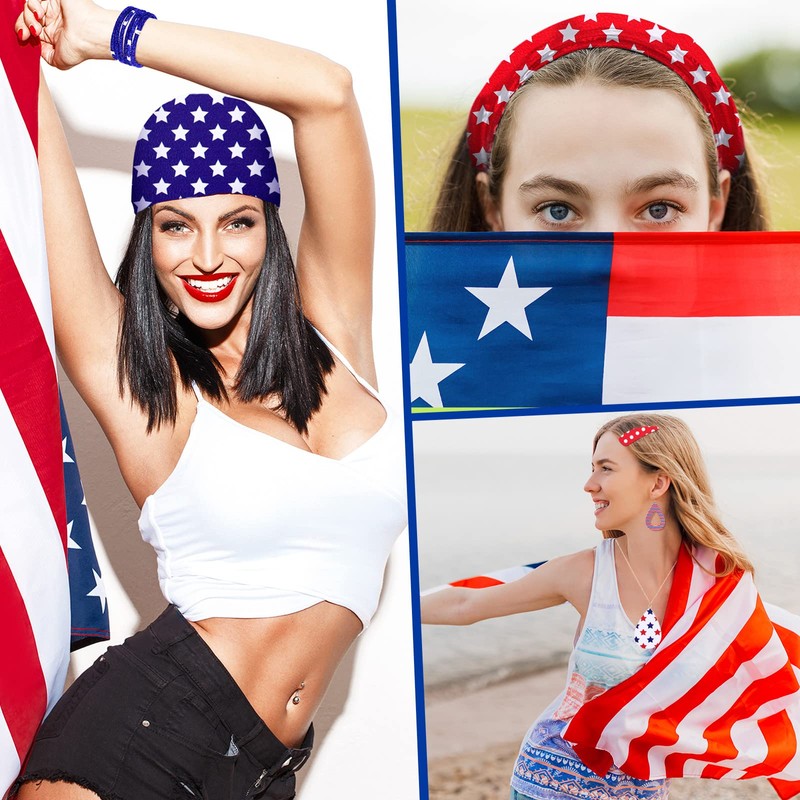 15 Pieces Labor Day American Flag Faux Leather Sheets Glitter