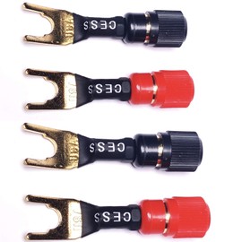 CESS-125L Spades Fork Plug to Twist Binding Post Banana Female Jack Socket Y Plug Terminal, 4 Pack (Large Fork)
