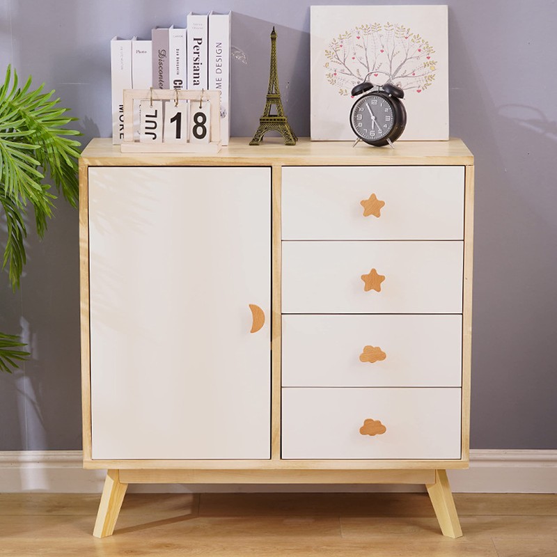 ED-Lumos 6 Pieces Cabinet Knobs Moon Star Cloud Wood Design
