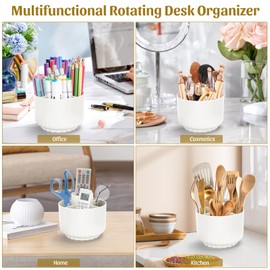minimaliving Desk Organizer,Minimalist Modern Design Pen Holder for Desk 360°Rotating Office Desk Accessories,Pencil Cup with 5 Compartments Storage Box Caddy for Office,School,Home,Art Supply(White)