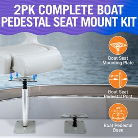 Boat Seat Pedestal Kit 3 Piece Set, 2-Pack Includes Seat Mount, Pedestal Pole and Swivel Base Plate for Fishing, Jon, and Bass Boats