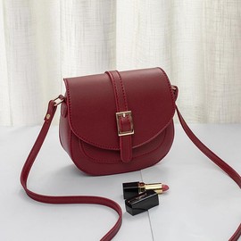 Women's Stylish Casual Solid Color Saddle Bag Classic Trend Flap Shoulder Bag Versatile Crossbody Bag - Color: Red