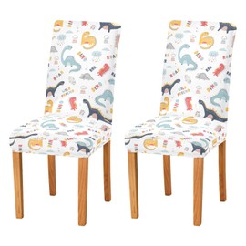 Kigai Cute Funny Kids Dinosaurs Chair Covers Set of 2, Washable Removable Chair Covers Protector for Dining Room,Hotel,Ceremony